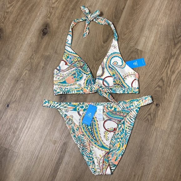 NWT CupShe Paisley Print Reversible Halter Bikini L/XL - Picture 7 of 13